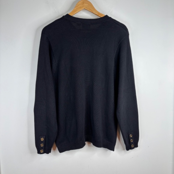 VTG Leon Levin Cardigan L Lady Jacket Cotton Black Gold Button Preppy Old Money - Picture 4 of 9